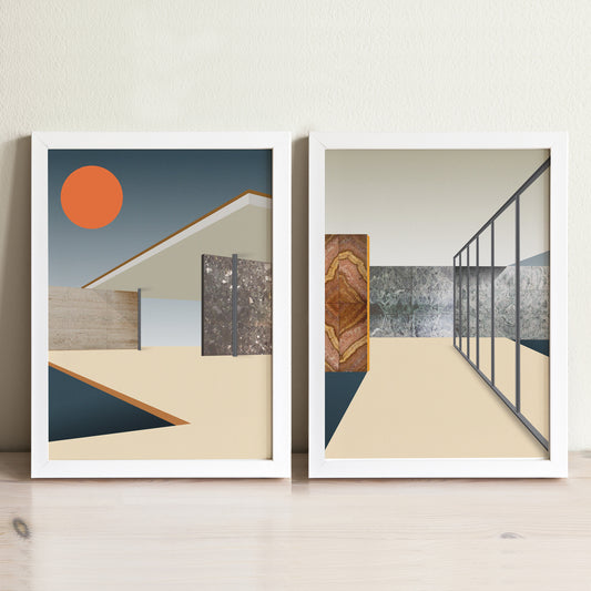 Barcelona Pavilion Art Print Two Print Set | Mies van der Rohe